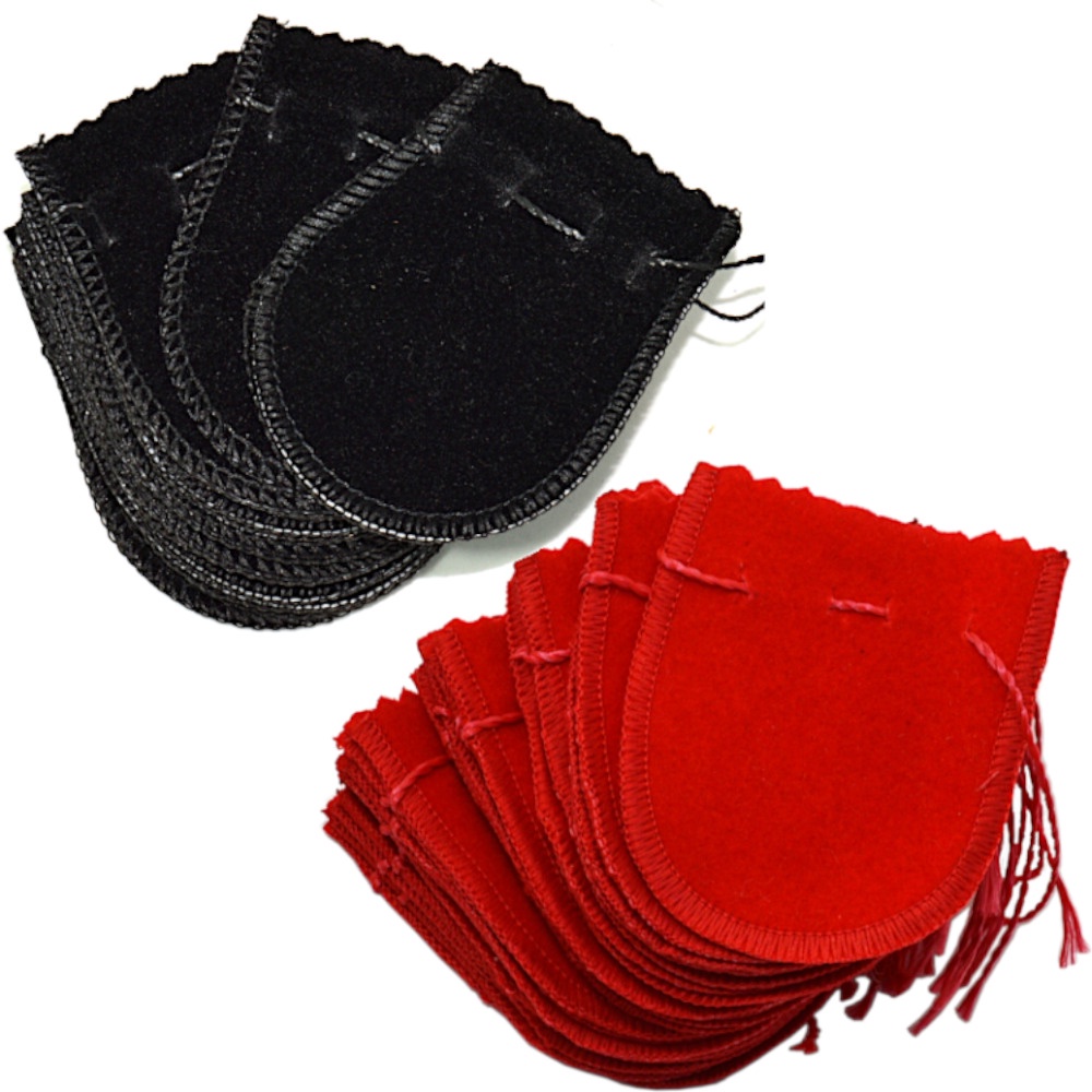 100 Saquinhos de Veludo Tamanho 6,5 x 8 cm - para presentes, joias, lembrancinhas Preto ou Vermelho