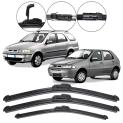 Kit 3 Palhetas Limpador Parabrisa Dianteiro + Traseiro Fiat Palio G2 96 até 2011