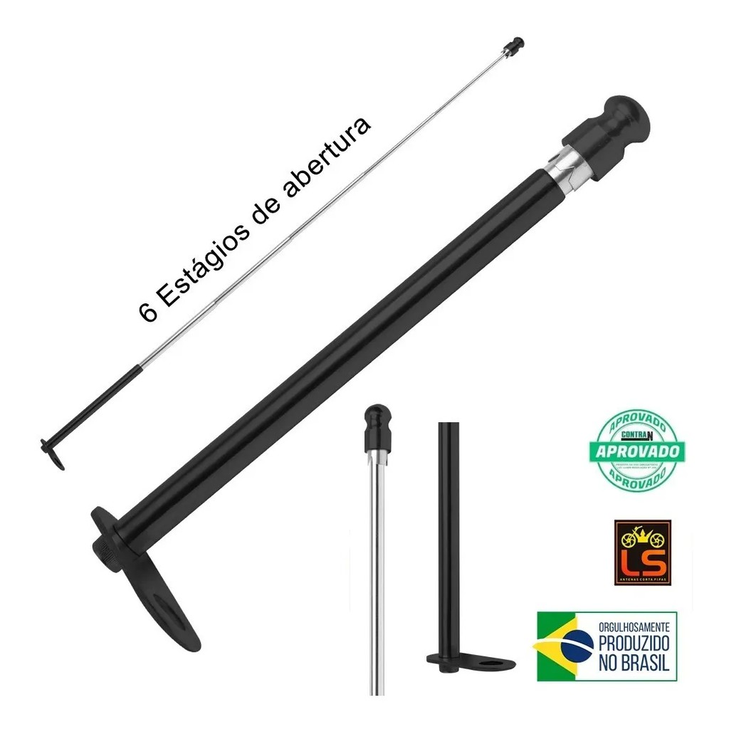 Antena Para Moto Corta Pipa 6 Estágios Retrovisor Aço Inox