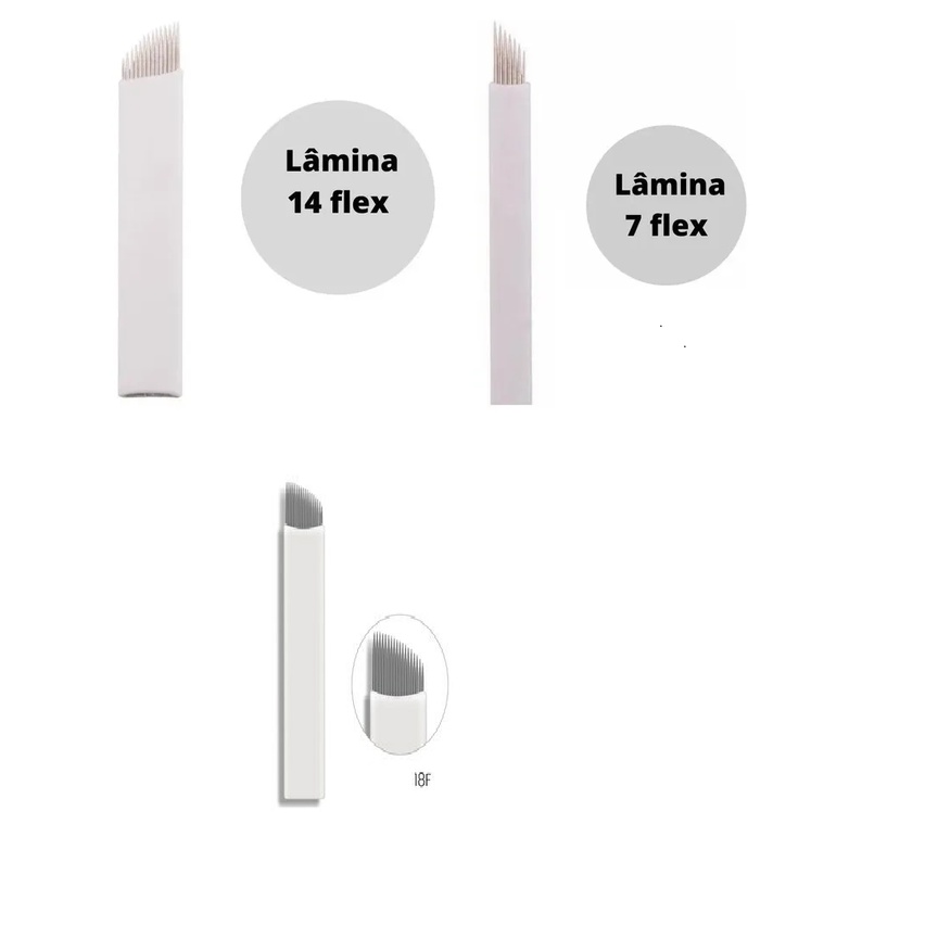 Kit 10 Lâmina Tebori Agulha Microbland Micropigmentação 9 Flex / 14 Flex / 18 Flex