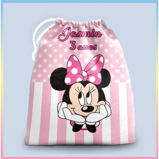 10 Sacolinhas personalizada tema Minie Rosa Listras e Bolinhas 29cm x 19cm em Oferta na Shopee