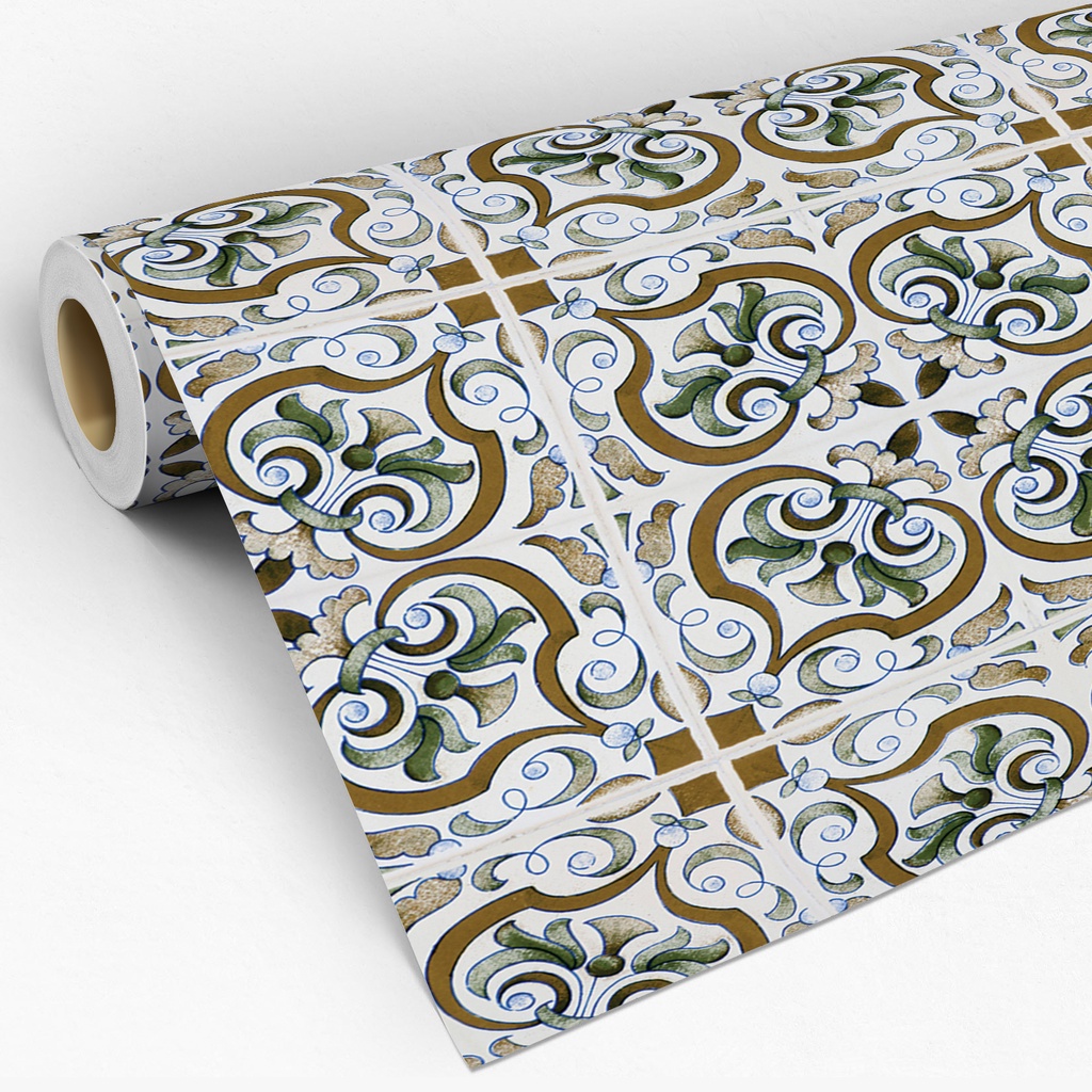 Papel De Parede Azulejo Pastilhas Portugues Piso Estilo Antigo Adesivo Fosco Lavável - Pro Decor