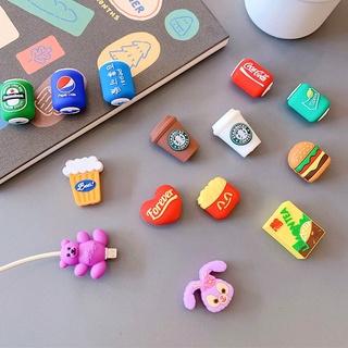 1pç Capa Para iPhone Cabo USB Protetora Mordida De Dados Linha Corda De Bebidas Multi-Estilo Coke Pepsi Sprite Chá Limão Hamburger Starbucks De Carregamento De Silicone Macio