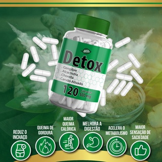 Detox 120 Cápsulas 500 mg - Queima Gordura Corporal e Desintoxicante