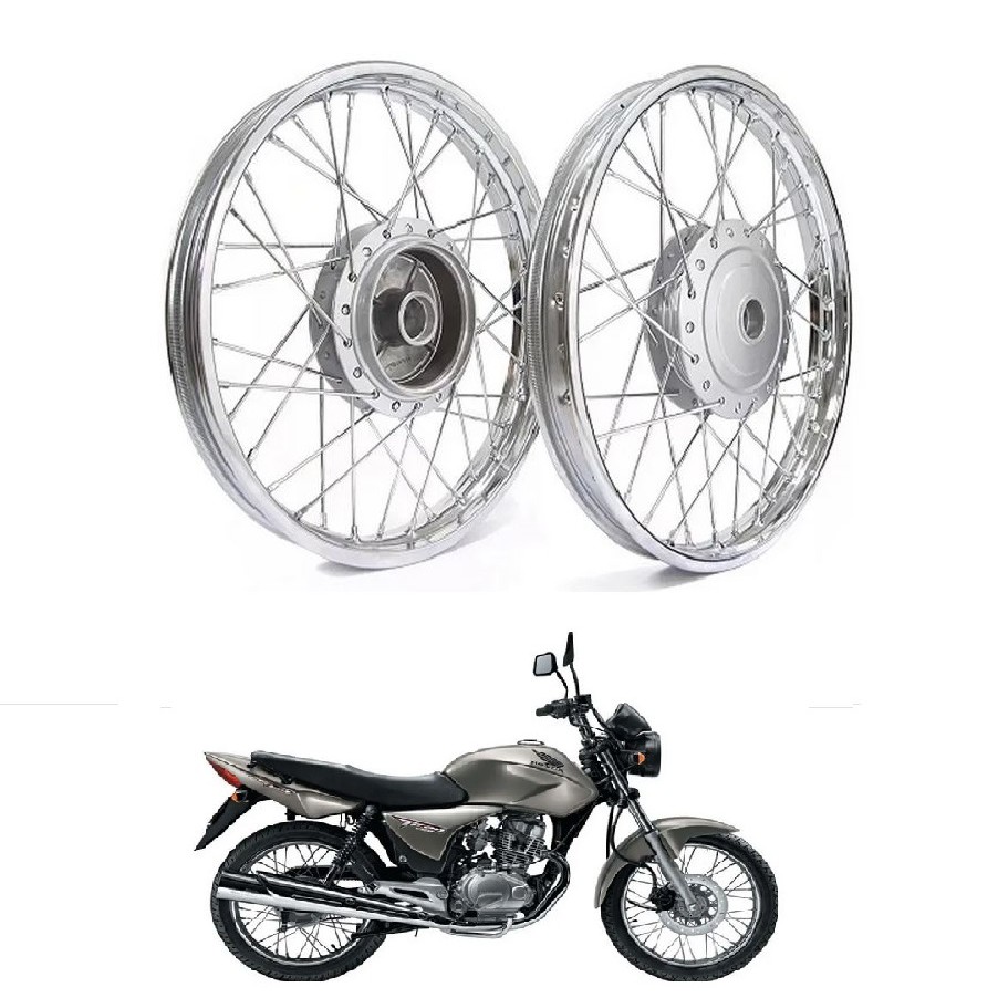Par Roda Dianteira + Traseira Completa + Rolamento Honda Cg 125 Fan / Titan - 2000 / 08