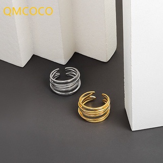 QMCOCO Prata Ouro Cor Anéis De Dedo Para Mulheres Linhas Vintage Multilayer Lines Trendy Fine Jewelry Open Tamanho Ajustável Simples