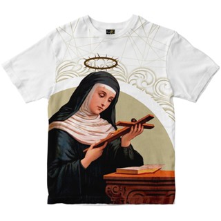 Camiseta Santa Rita com a cruz nas Mãos Rainha do Brasil Branca em Oferta na Shopee