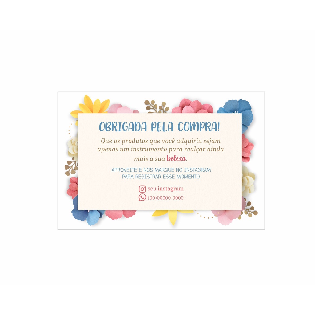 Cartão De Agradecimento Ao Cliente personalizado - Loja de Cosméticos, Beleza - (50Un)