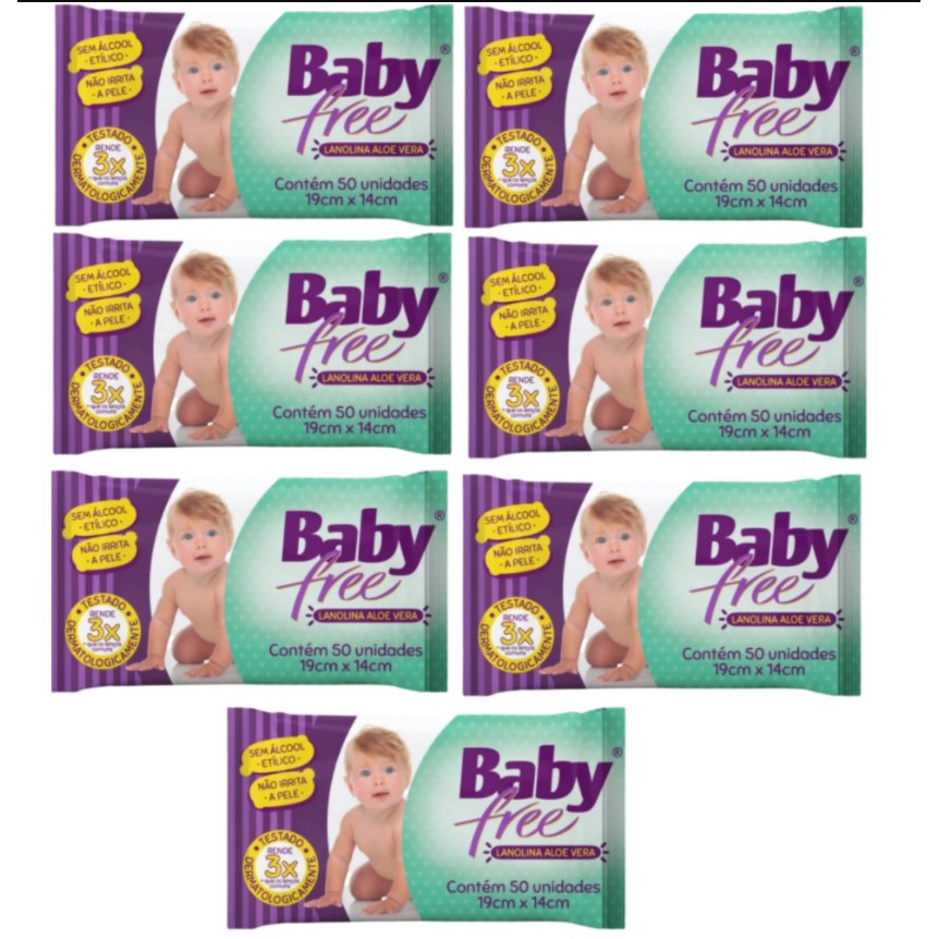 Kit com 7 Lenços Umedecidos Baby Free Toalha Umedecida Qualybless 7 Pacotes com 50 unidades