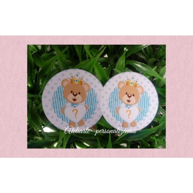 10 adesivos 5 cm personalizados ursinho príncipe revelação chá bebê fralda