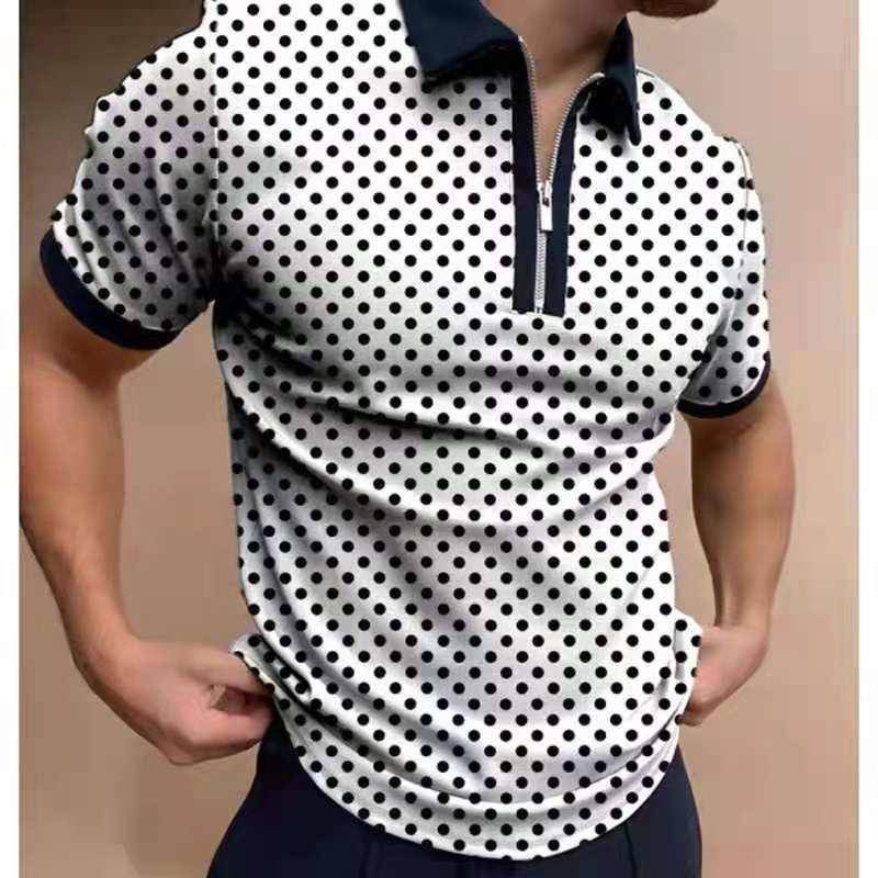 Detalhes do Masculina Camisa Gola Polo Zipper T-shirt Short Sleeves