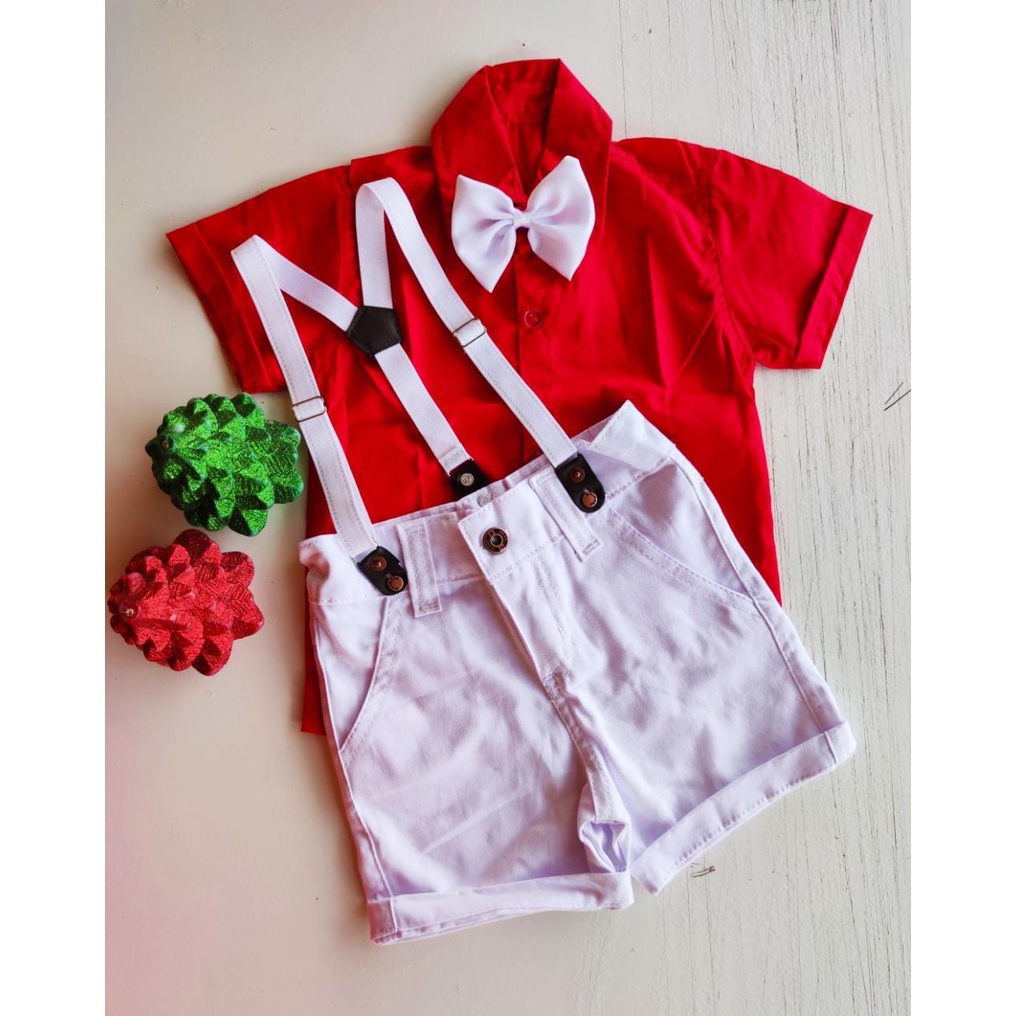 ROUPA DE NATAL MENINO com camisa e bermuda papai noel bebe conjunto  natalino | Shopee Brasil