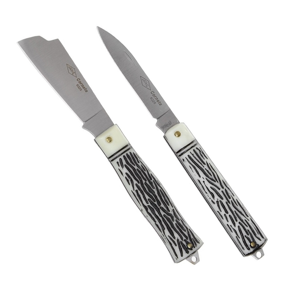 Kit Com 2 Canivetes - Canivete Largo + Canivete Estreito Lâmina Aço Inox - Original Corneta