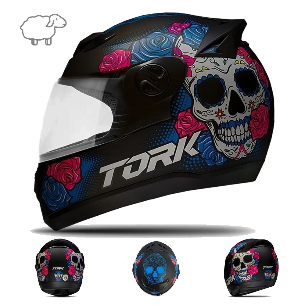 Capacete Moto Fechado Pro Tork Evolution G7 Mexican Caveira Customizado Skull Envio Imeiato Masculino Feminino Tamanho 58 60 e 62