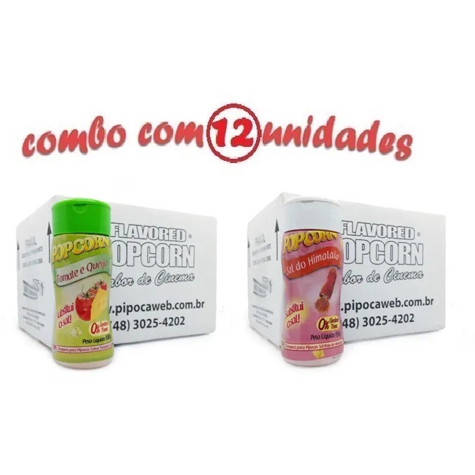Temperos para Pipoca 100g | 12un - Sabores 6un. Tomate e Queijo  - 6un. Sal do Himalaia