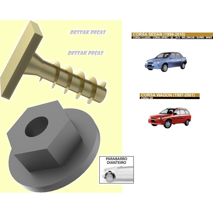 Kit fixadores com 12 peças da moldura do paralama dianteiro  Corsa Sedan 1996 até 2010