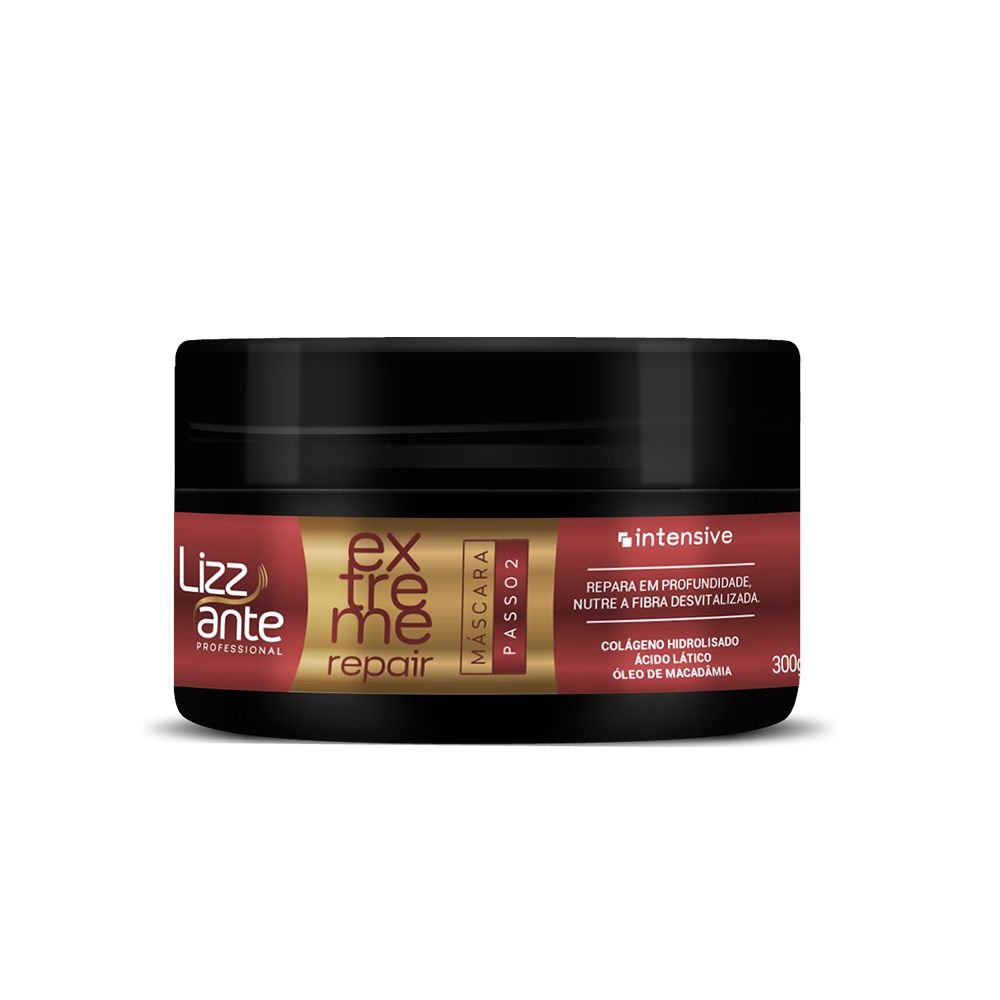 Máscara Extreme Repair 300g Lizz ante -  Pós Química - Reconstrução Capilar com Colágeno - Recupera e Restaura os Fios Danificados - Repõe a Massa Capilar - Brilho Intenso - Reparador