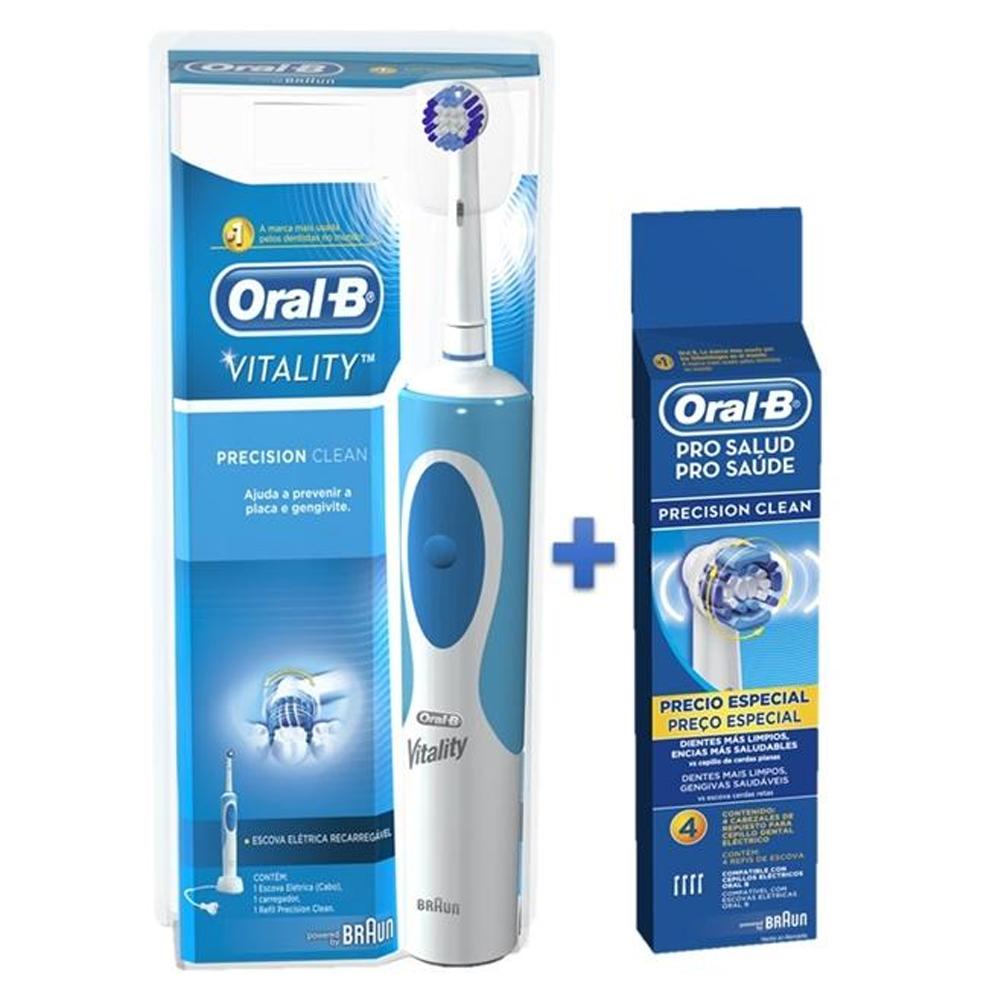 Escova Elétrica Oral-b Vitality D12 110V + Refil Oral-B Precision clean com 4 unidades em Oferta na Shopee