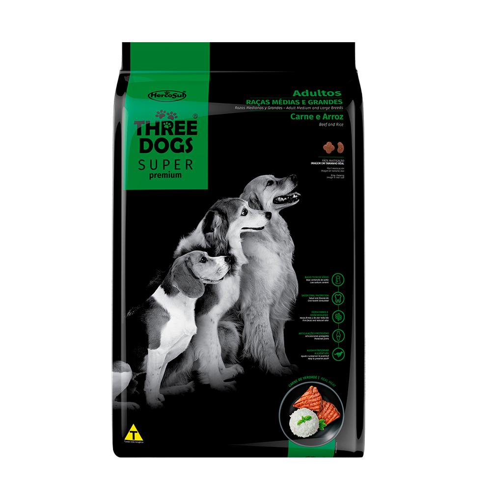 Racao Caes Three Dogs Super Ad R.MedGran Carne/Arroz 10,1kg em Oferta na Shopee
