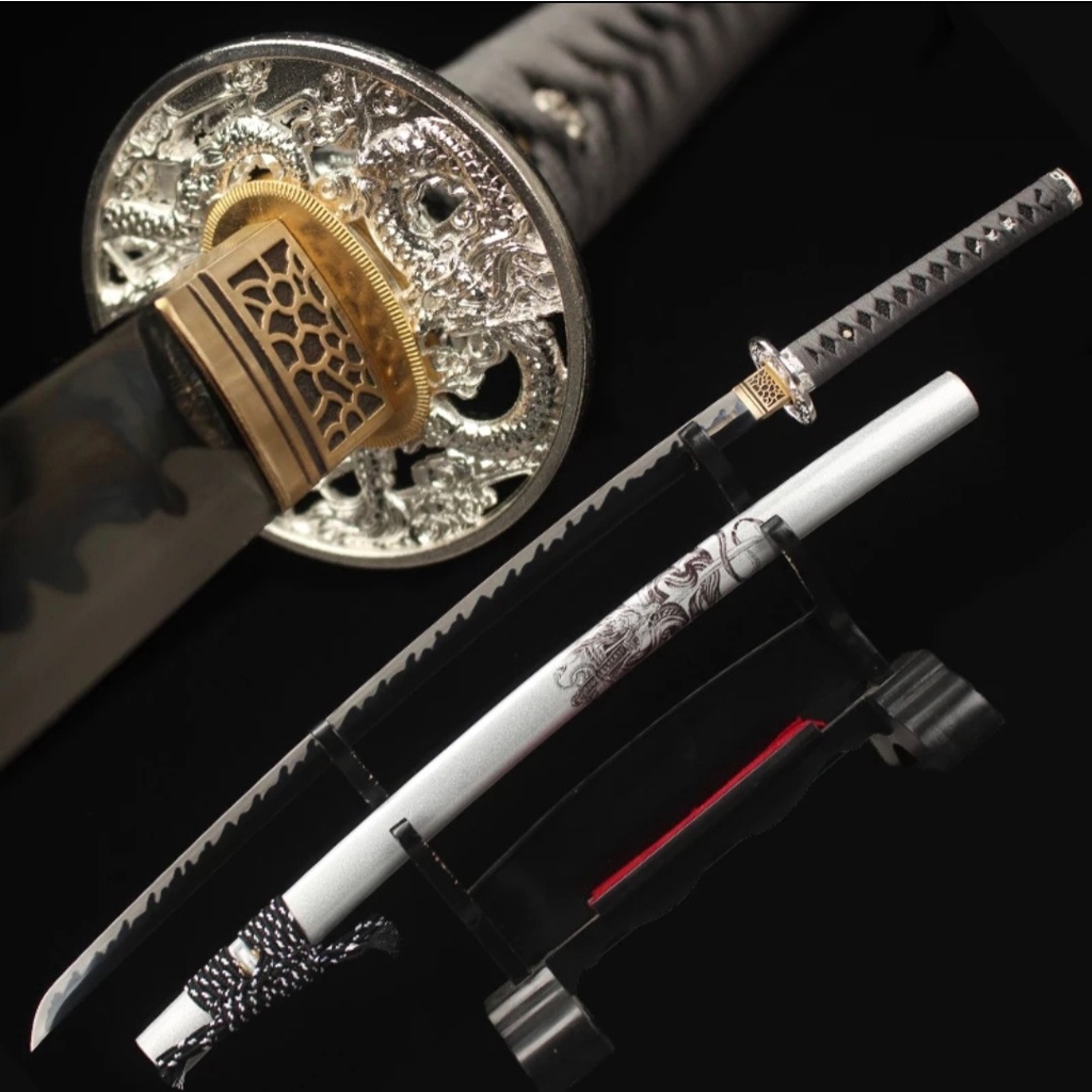 Katana Samurai Japonesa Espada Dragão Branco Afiada Aço Carbono T10