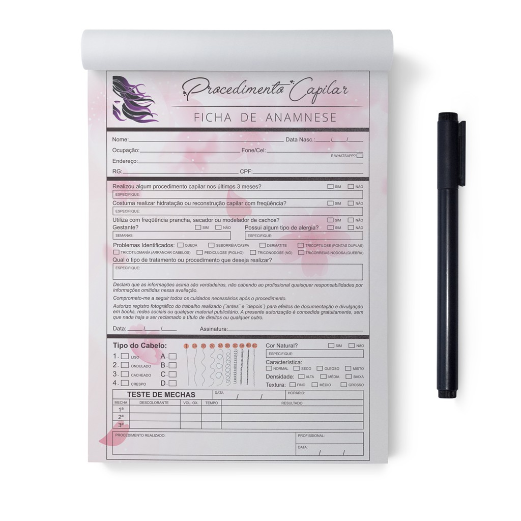 Bloco 100 Folhas Ficha Anamnese Capilar, Salão Beleza, Cabeleireiros em Oferta na Shopee