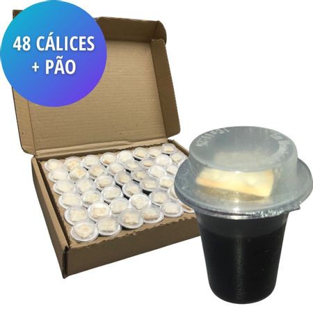 Kit Santa Ceia com Cálices contendo Suco de Uva Integral e Pão ázimo 48 Unidades