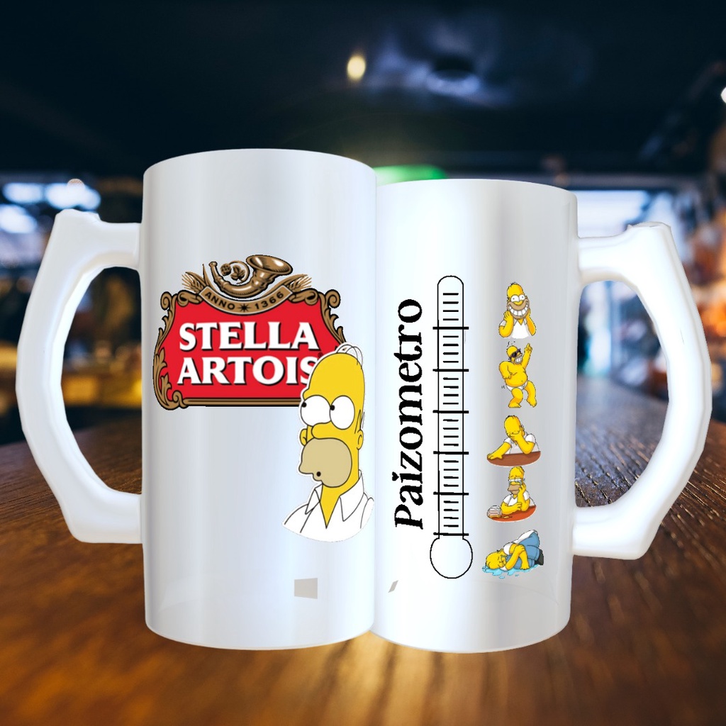 Caneca Personalizada Chopp 475 Ml Vidro Jateado Cerveja Stella Artois Homer Simpson