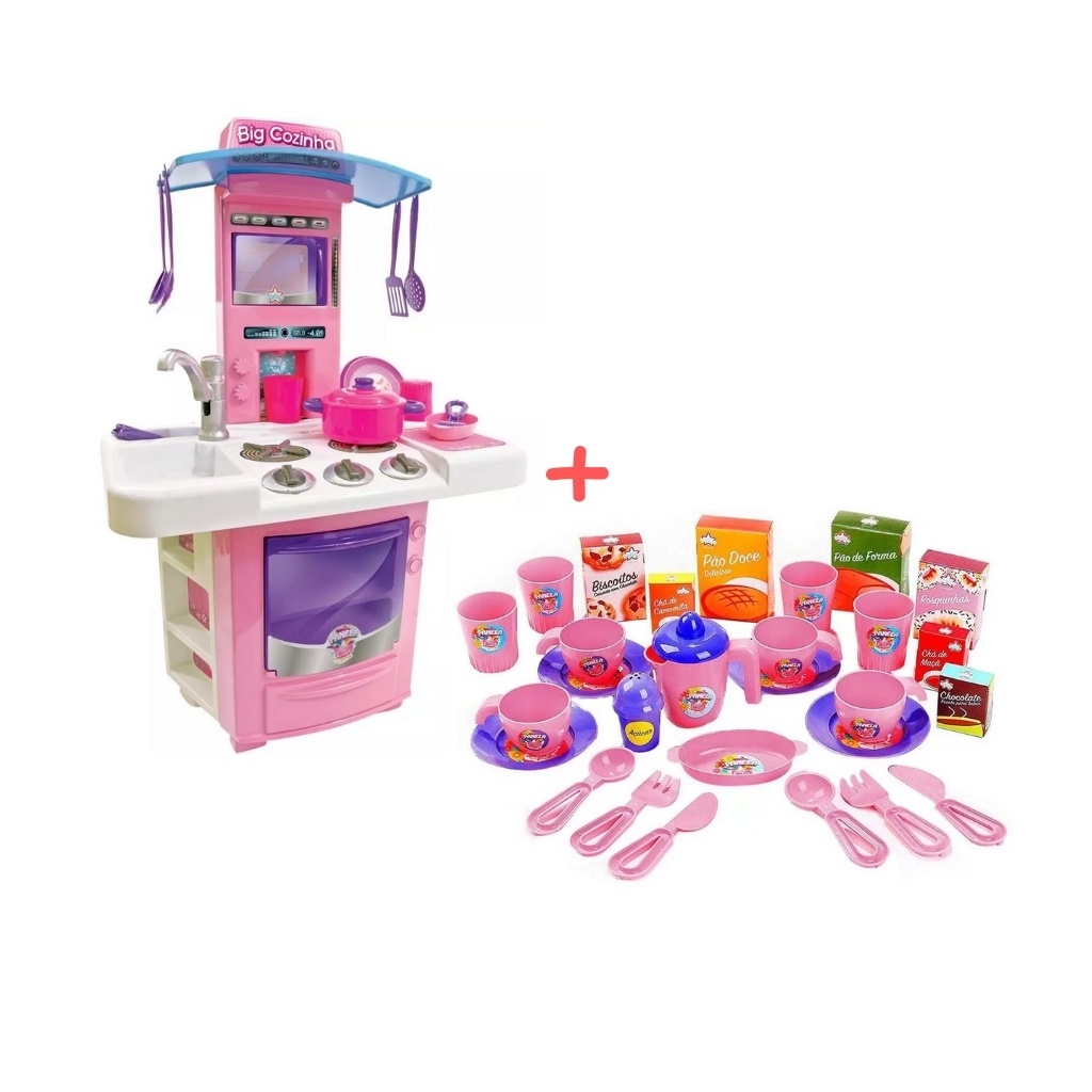 Cozinha Infantil Menina Big Star + Meu Chazinho Varios Itens - Mom & Baby