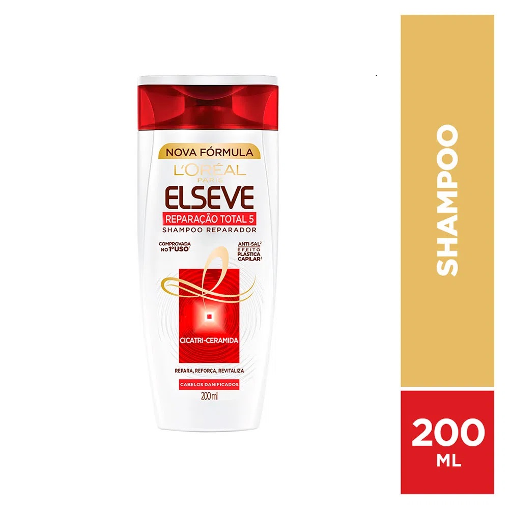 Shampoo Elseve Reparação Total 5 Loreal Paris 200ml Plástica Capilar Cabelos Danificados Cicatri-Ceramida Anti-Sal