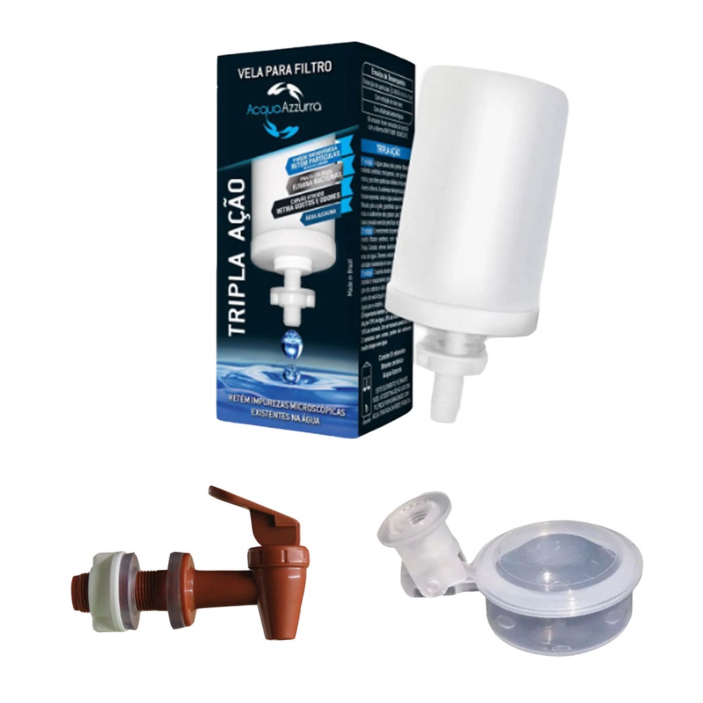 Kit Vela tripla ação prata coloidal + torneira marrom + boia