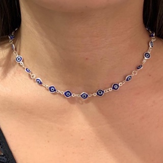 Gargantilha Choker Olho Grego A Prata 925 Antialérgico em Oferta na Shopee