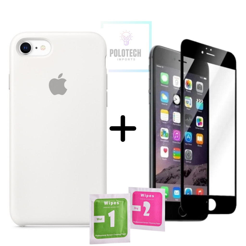 Capinha Silicone iPhone 6/6s Aveludada + Película 3D + Kit limpeza de tela - Pronta Entrega