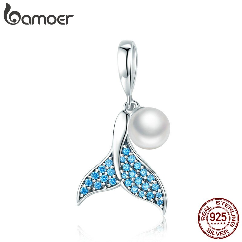 Bamoer 925 Sterling Silver A Cauda Da Sereia De Água Doce Pérola Pingente Charme fit Charm Bracelet Jóias DIY SCC877 em Oferta na Shopee