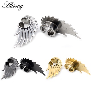 Alisouy 2pcs 8-25mm Espiral De Pena De Aço Inoxidável Asa Tampão Expansor De Orelha Esticadores Medidores Jóias De Corpo Perfurado