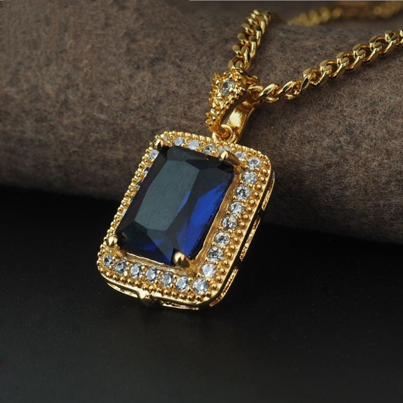 Gold Fashion Gemstone Necklace Filled Diamond  Hip Hop Pendant  Necklace