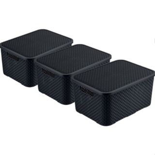 Kit 3 Cestos Caixas Organizadora Rattan Com Tampa 07 Litros Preto em Oferta na Shopee