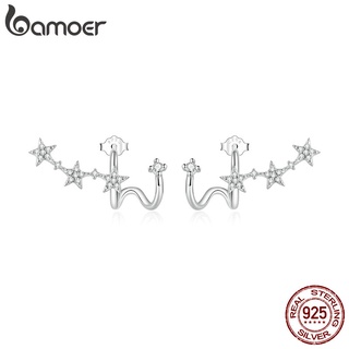 Brincos Bamoer 925 Prata Estrela Zircon Clipes Pinos Moda Joia Para Mulheres