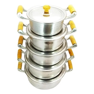 Jogo de Panela Aluminio Batido Conjubto Grosso 5 Peças Pegador de Madeira em Oferta na Shopee