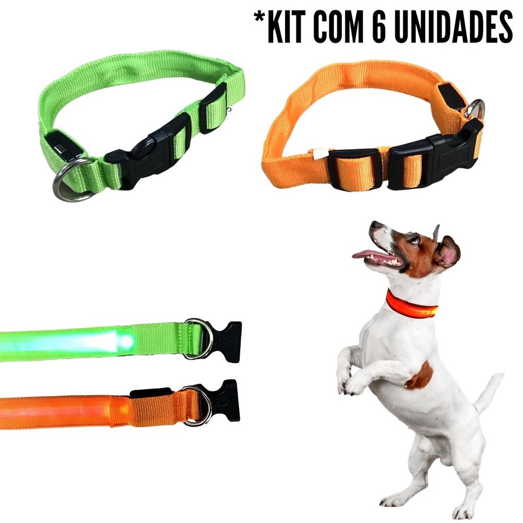 6 Coleira Para Cachorro Pet Com Led Tamanho G Regulável