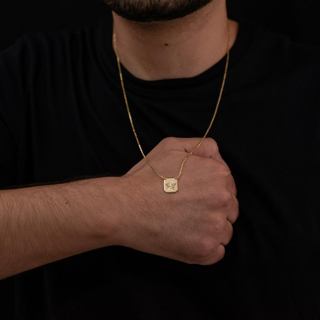 Corrente Escapulário Veneziana Pingente Cruz Banhado a ouro18k Plaquinha Espirito santo e Crucifixo Folheado