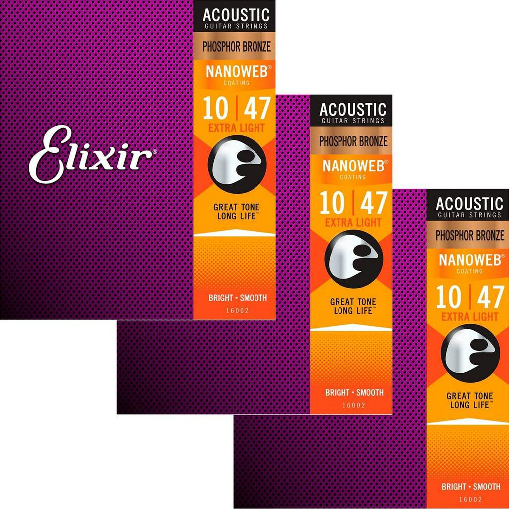 3 Conjuntos Elixir Nanoweb Revestimento Anti-Ferrugem F Sforo Bronze Cordas Da Guitarra Ac Ska