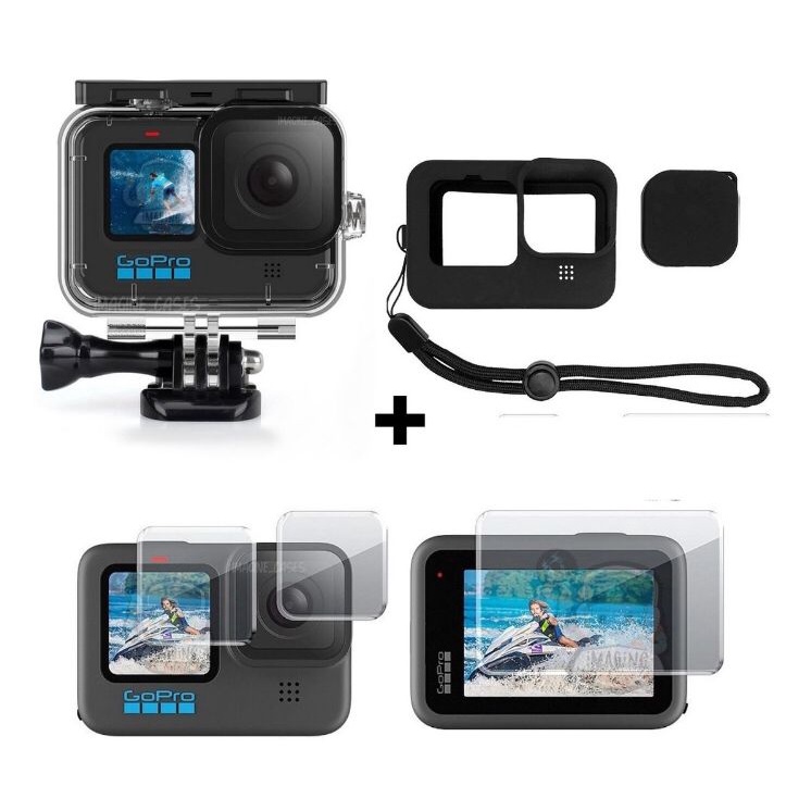 Kit Acessorios Case Silicone Pelicula Caixa Estanque P/ GoPro Hero 9/10/11/12 Black