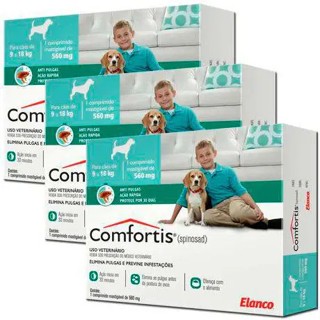 Kit 3 Comfortis 560mg C/ 1 Comprimido - Antipulgas P/ Cães (9 - 18kg) e Gatos (5,4 - 11Kg) em Oferta na Shopee