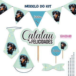 Mini Kit Festa Pet - Topper de bolo, Bandeirinhas, tags, gravatinhas, chapéu de festa
