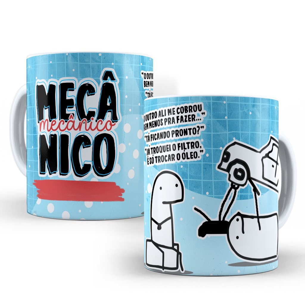 Caneca Mecânico Personalizada Flork Profissões 2 Bolo Bento de Porcelana Mod. 779