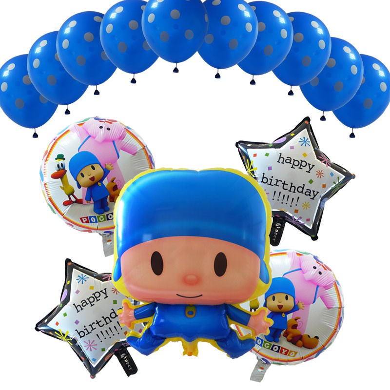 15 Pçs/Set Crianças Festa De Aniversário Decor Ballon Bebê Azul Polka Dot  Balão De Látex Hélio Folha Pacote Dos Desenhos Animados Pocoyo | Shopee  Brasil