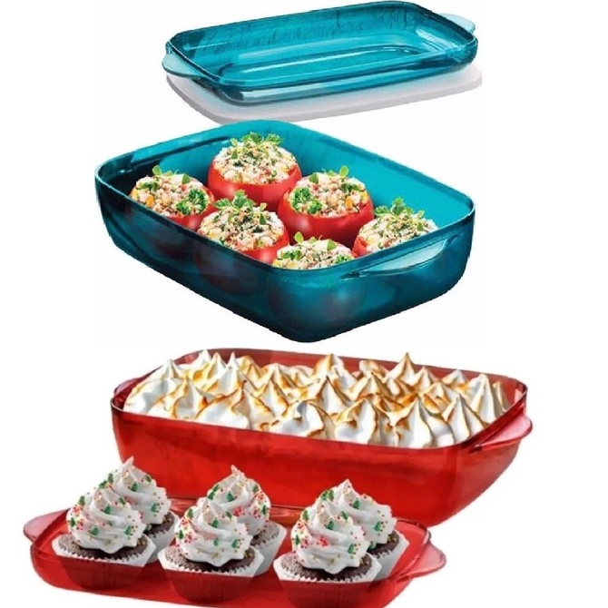 Tupperware Travessa Microplus Retangular Azul Turmalina Ou Vermelha 1,7 Litros