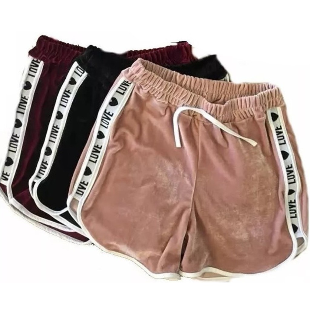 Kit Com 3 Short Feminino Veludo Love Tendencia Verão Casual Oferta