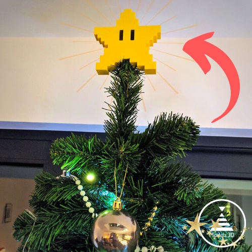 Estrela de Natal do Mario Bross em Pixels - Enfeite Natalino Decoração para Árvore Natal Aplique Ornamento Efeites Coloridos de Natal - Bolinhas para a Árvore de Natal - Estrela Natalina, Presépio, Anjo Floco de Neve & Árvore - Escolha a Cor - guirlanda d