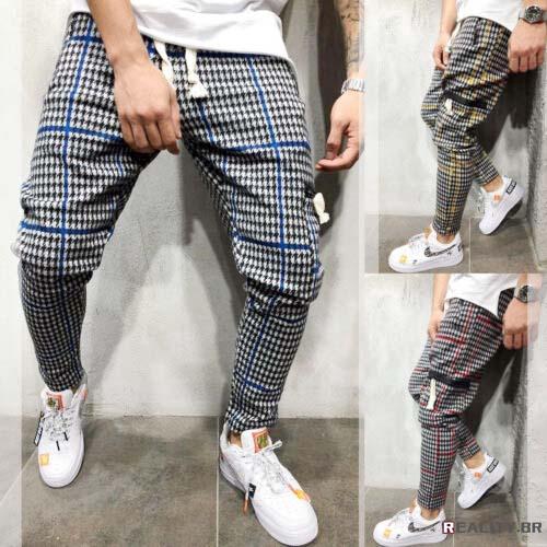 calça jogger xadrez masculina